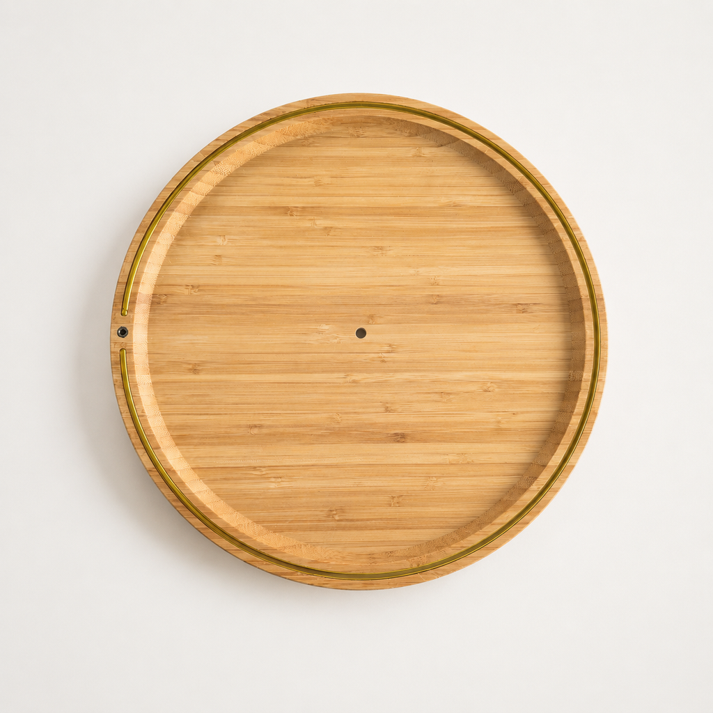 Round wooden tray with Gold Trim