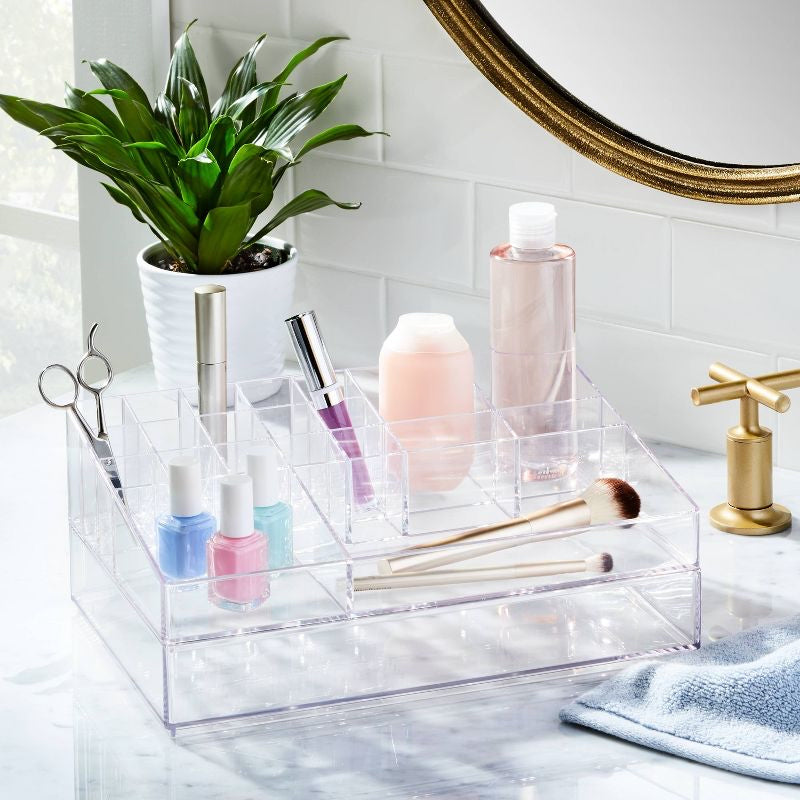 Extra Large Bathroom Plastic Tiered Cosmetic Organizer Clear - Brightroom™