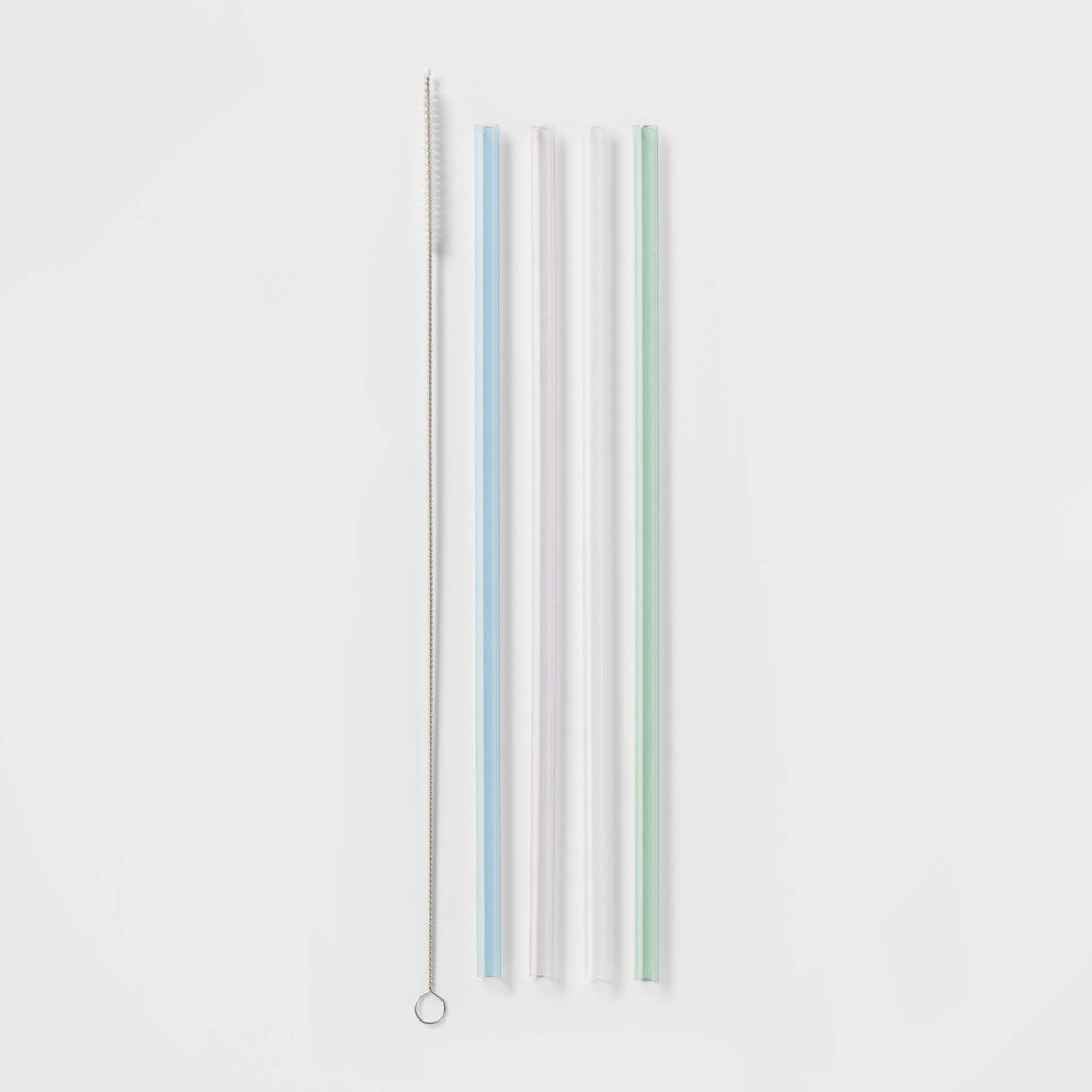 4pk Plastic Straw Set with Cleaning Brush - Room Essentials