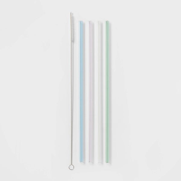 4pk Plastic Straw Set with Cleaning Brush - Room Essentials