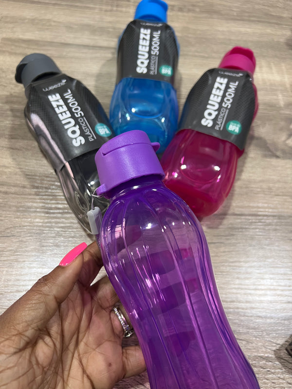 Squeeze plastic water bottle