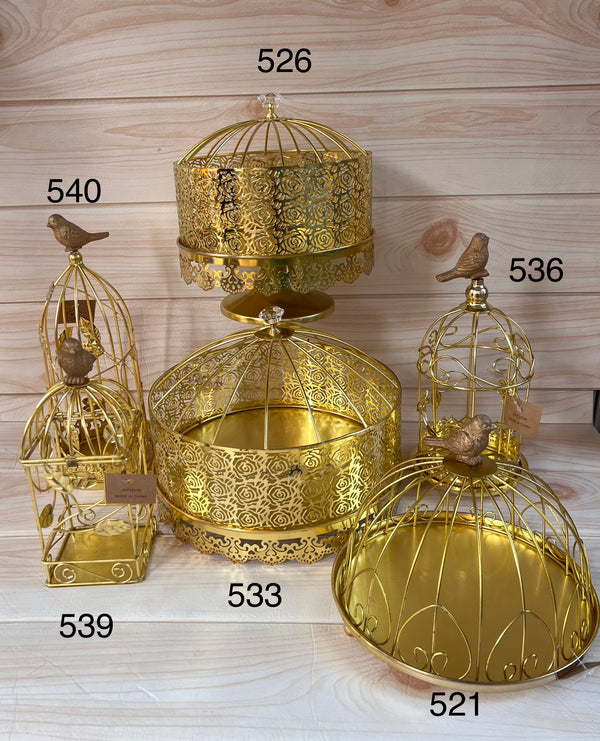 Gold metal display cages and stands